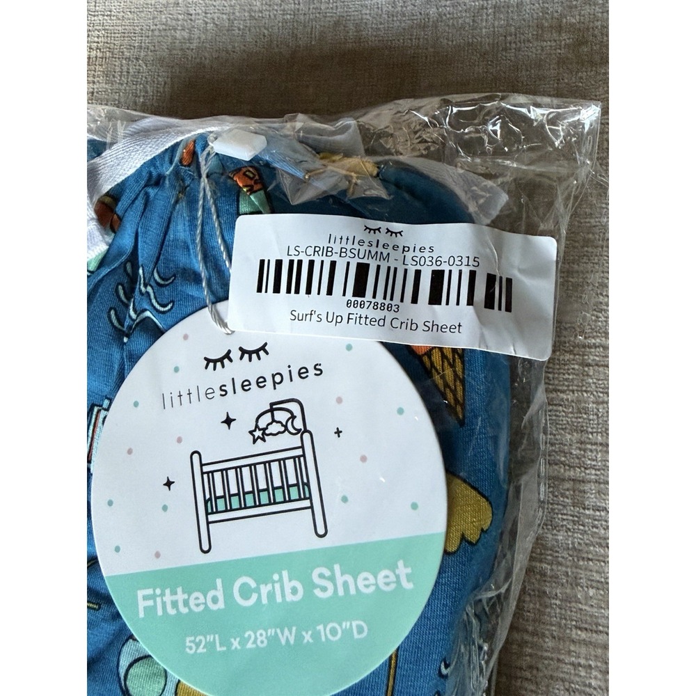 Little Sleepies Surf's Up Fitted Crib Sheet Bamboo Viscose NWT Blue Beach Print